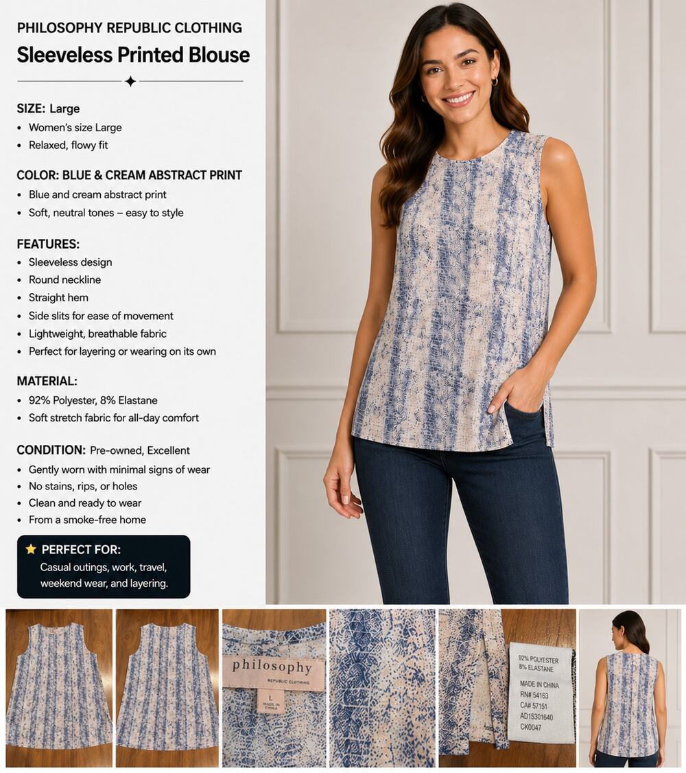Philosophy Republic Clothing Women's Sleeveless Abstract Print Blouse Top Size L